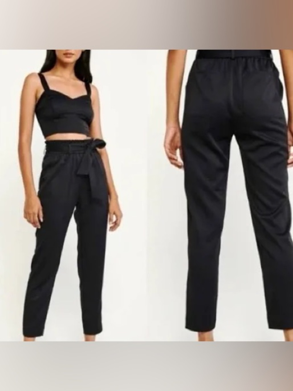 Abercrombie & Fitch Black Satin Belted Pull On Pants Tapered Paper bag S